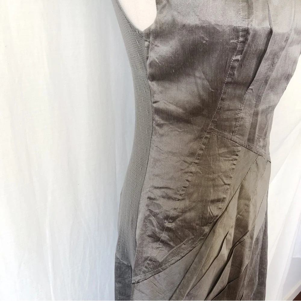 SISTE'S Size 8-10 Italian Grey Khaki Metallic Flax Blend Structured Dress Party - Picture 5 of 13